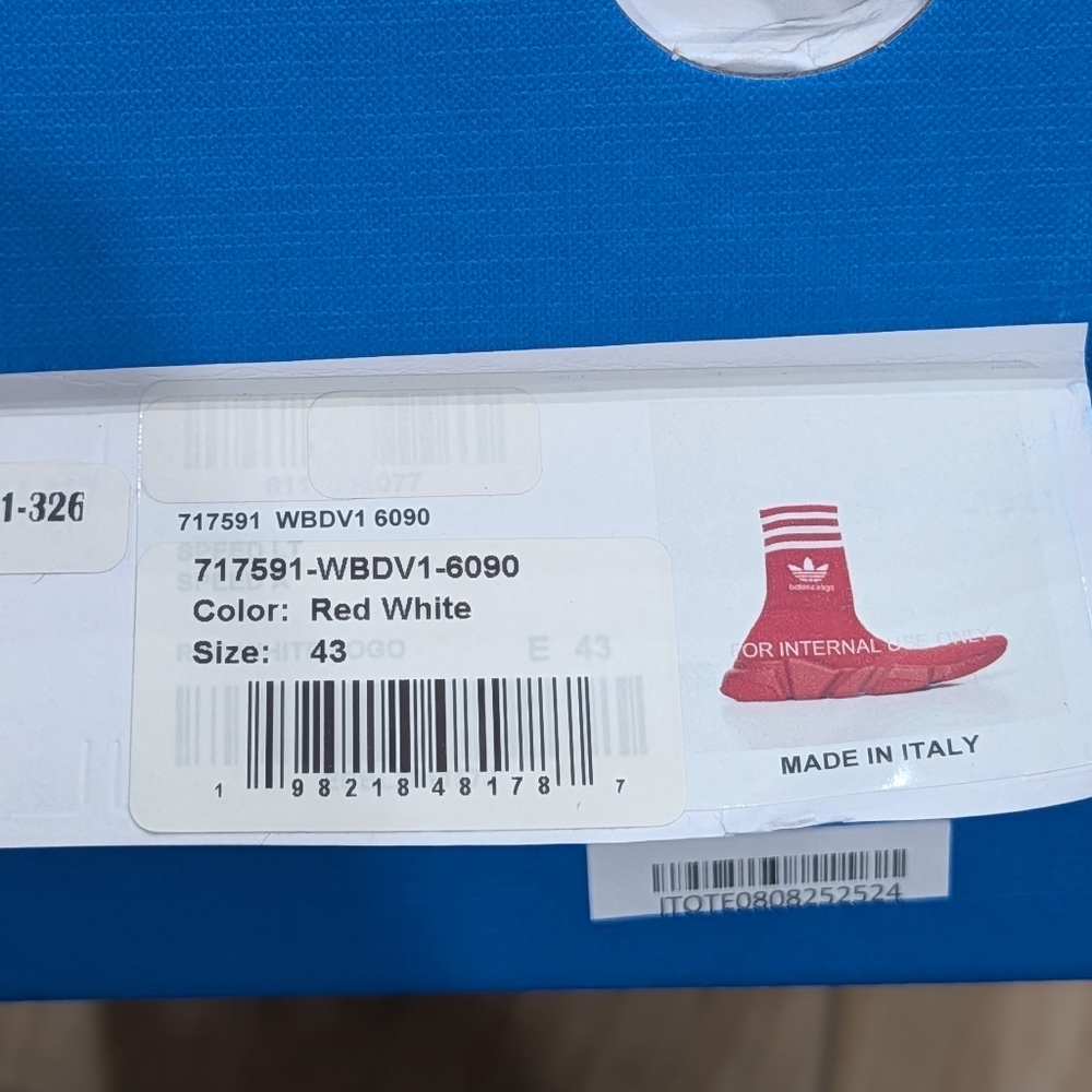 $995 Men's Balenciaga x Adidas Speed Knit Sock Sneakers Red/White 43 US 10 - Picture 9 of 9